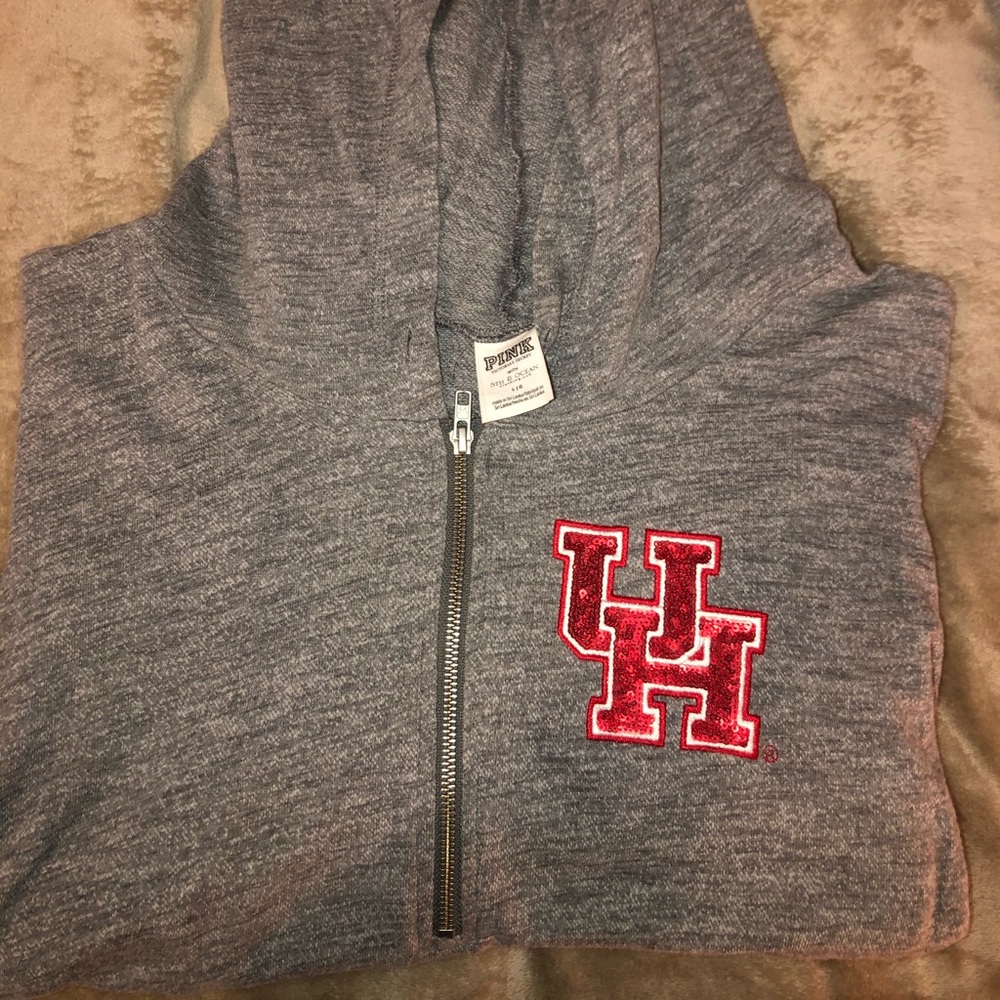 grey and red VS PINK collegiate crop hoodie